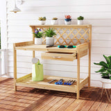 Garden Potting Bench Table Wooden Planting Workstation with Lattice Trellis