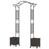 82 x 99 Inch Garden Arch Trellis with 2 Self-Watering Planter Boxes Wheels-Black
