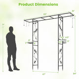 84 Inch Garden Arbor Feeding Station with Water Bowl and Mesh Tray-Black