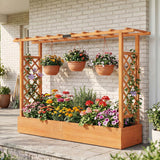 45 Inch Tall Wooden Raised Garden Bed with Side Trellis and Hanging Roof Drainage Holes-Natural