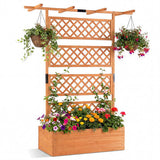 Wooden Planter Box with Lattice Trellis Raised Garden Bed Privacy Screen with Flat Roof-Brown