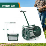 Garden roller with dimensions labeled, set against a grassy background.