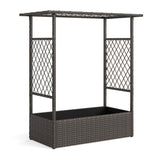 2-in-1 Raised Garden Bed with Hanging Roof and Trellises-Brown