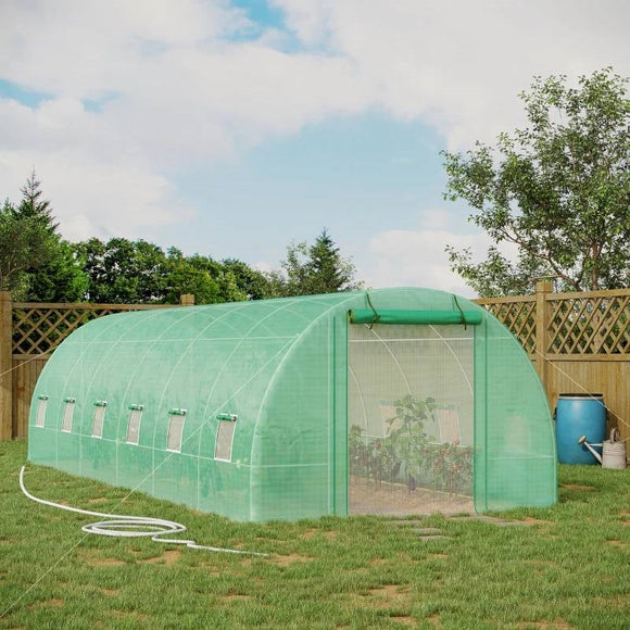 26.2 ft x 9.7 ft Outdoor Walk-in Greenhouse with Green PE Cover and Steel Frame - FREE SHIPPING