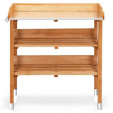 Solid Wood Outdoor Garden Bench Table with Bottom Storage Shelves and Metal Top - FREE SHIPPING
