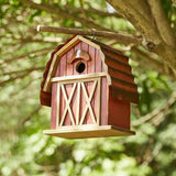 Outdoor Red Wood and Metal Barn Style Hanging Bird House - FREE SHIPPING