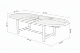 Measurement diagram of an oval-shaped outdoor table with dimensions labeled.Julien FSC Certified Teak Wood Outdoor Patio Extendable Dining Set 
