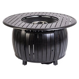 Black metal fire pit table on a white background