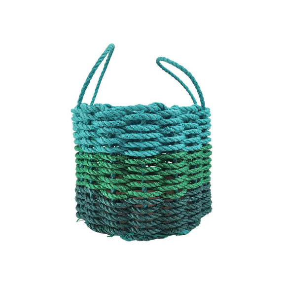 Teal rope basket on a white background