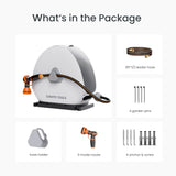 Giraffe Tools hose reel with accessories on a white background