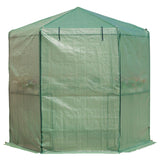 Outdoor Hexagon Greenhouse 6.5 x 7 Ft with Steel Frame PE Cover and Shelves - FREE SHIPPING