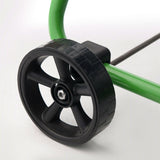 Black wheel with green hose on a white background