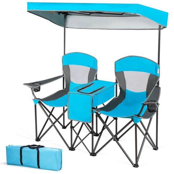 Light Blue 2-Piece Folding Canopy Chair Set with Cup Holder and Storage Pocket - FREE SHIPPING