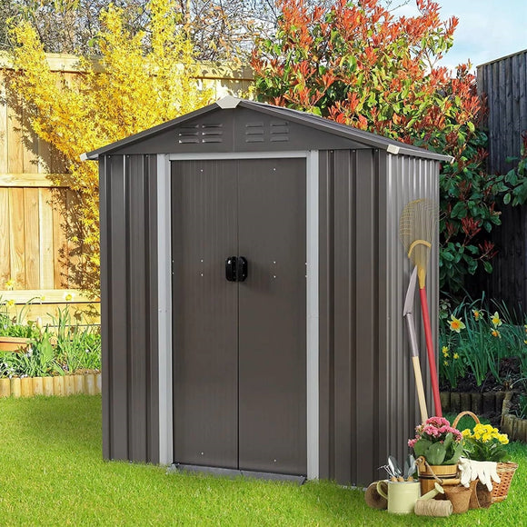 Outdoor Black Grey Galvanized Steel Garbage Trash Can Storage Shed - FREE SHIPPING