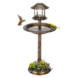 Outdoor Garden Birdbath in Bronze Finish with Solar Light - FREE SHIPPING