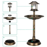 Outdoor Garden Birdbath in Bronze Finish with Solar Light - FREE SHIPPING