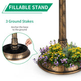 Outdoor Garden Birdbath in Bronze Finish with Solar Light - FREE SHIPPING