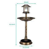 Outdoor Garden Birdbath in Bronze Finish with Solar Light - FREE SHIPPING