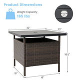 Outdoor table with dimensions and weight capacity displayed
