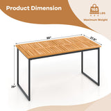 Wooden table with dimensions and weight capacity on a white background