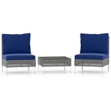 3 Pieces PE Rattan Conversation Chairs with Tempered Glass Coffee Table for Garden Porch-Navy