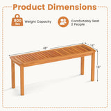 Set of 2 Acacia wood outdoor bench with slatted seat for garden