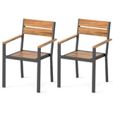2 piece Outside Patio Dining Chair with Acacia Armrest for Backyard Garden