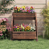 2-tier Raised Garden Bed Rustic Wood Wagon Planter with Drainage Holes and Semi-wheels-Coffee