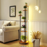 6-tier Plant Stand with RGB Light and Wheels 57inch Tall Indoor Display Shelf Flowerpot Holder-Rustic Brown