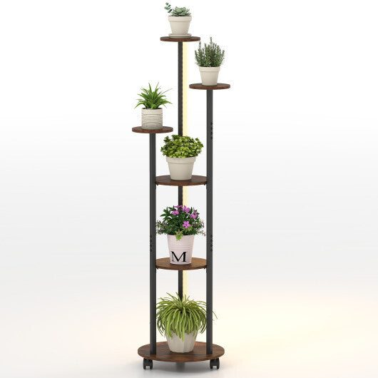 rustic indoor plant stand 6-tier Plant Stand with RGB Light and Wheels 57inch Tall Indoor Display Shelf Flowerpot Holder-Rustic Brown RUSTIC Brown
