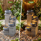 4-Tier Outdoor Water Fountain Cascading Bowl Waterfall Fountain with LED Lights
