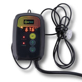 Digital temperature controller with visible brand logo on a white background