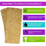Hemp mats with benefits listed on a white background