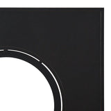 Close-up of a black frame with a circular cutout on a white background