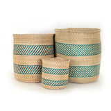 African Iringa woven basket with Turquoise Stripe