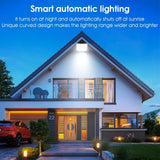 Modern house with smart automatic lighting system during evening.