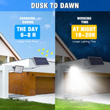 Solar panel system showing charging during the day and working at night with text indicating time duration.