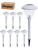 Set of solar-powered garden lights with an Energizer box in the background
