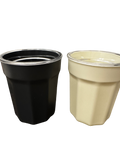 Black and beige plant pots on a white background