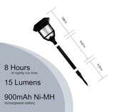 Solar garden light with specifications on a white background