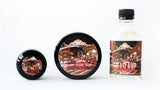 Three grooming products with a cityscape design on a white background