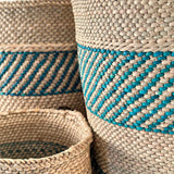 African Iringa woven basket with Turquoise Stripe