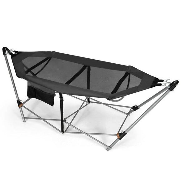 Grey Portable Camping Foldable Hammock with Stand and Carry Case - FREE SHIPPING