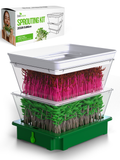 Sprouting kit with sprouts and packaging on a white background