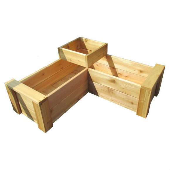 Heavy Duty Rot-Resistant Cedar 2 Level L-Shaped Planter Made in USA - FREE SHIPPING