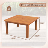 Wooden table with dimensions and weight capacity displayed