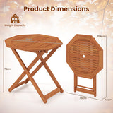 Wooden octagonal table with dimensions and weight capacity on a neutral background
