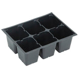 Black plastic seed tray with multiple compartments on a white background