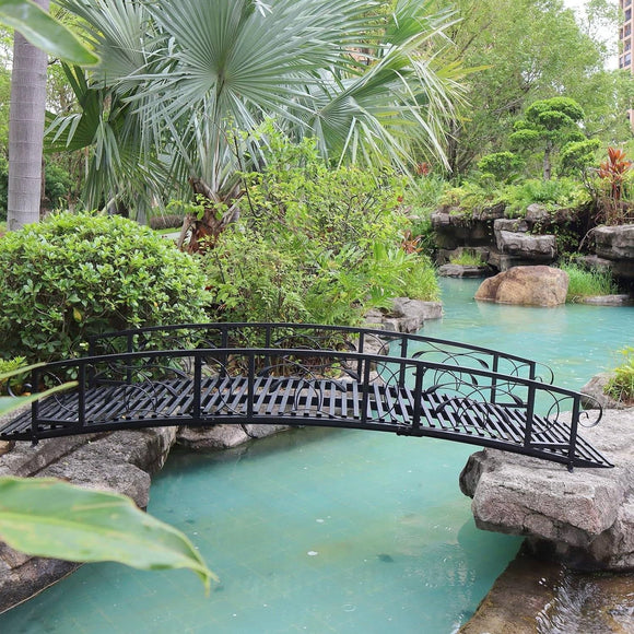 Outdoor 8-Ft Heavy Duty Black Metal Arch Garden Bridge with Side Rails - FREE SHIPPING