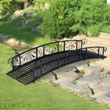 Outdoor 8-Ft Heavy Duty Black Metal Arch Garden Bridge with Side Rails - FREE SHIPPING